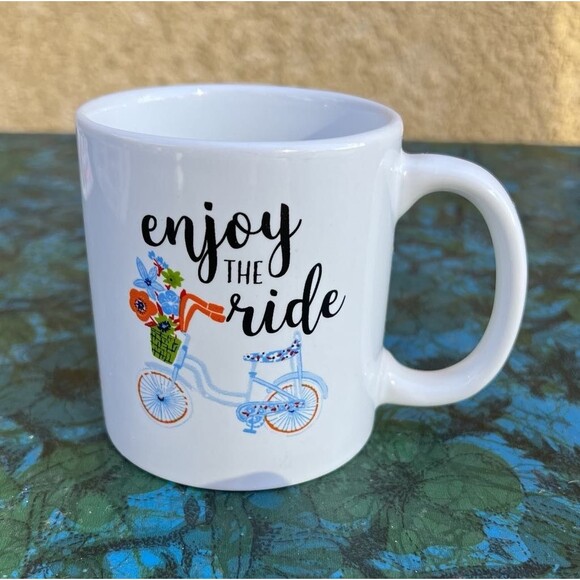 Royal Norfolk “ENJOY THE RIDE" Coffee Tea Mug Bicycle With Flowers - Picture 1 of 4